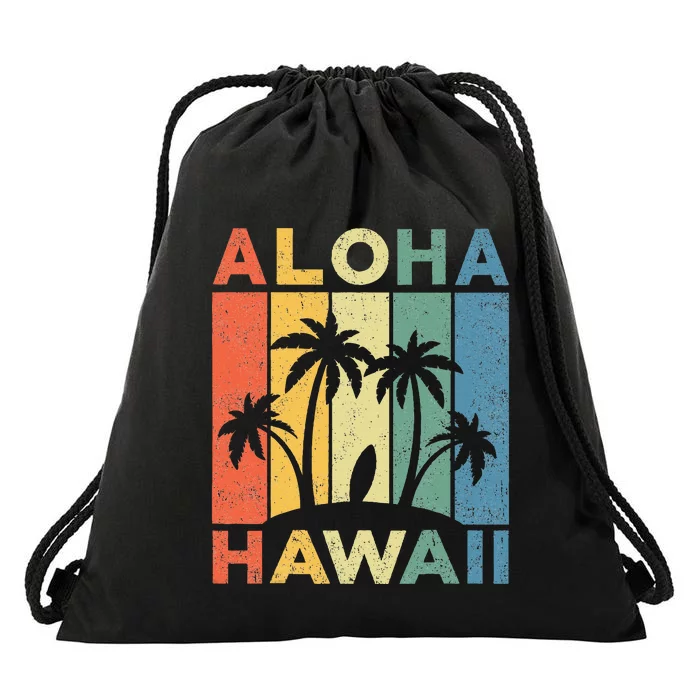 Aloha Hawaii Hawaiian Island Palm Beach Surfboard Surf Drawstring Bag