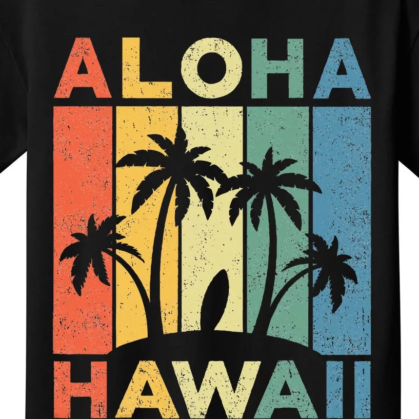 Aloha Hawaii Hawaiian Island Palm Beach Surfboard Surf Kids T-Shirt