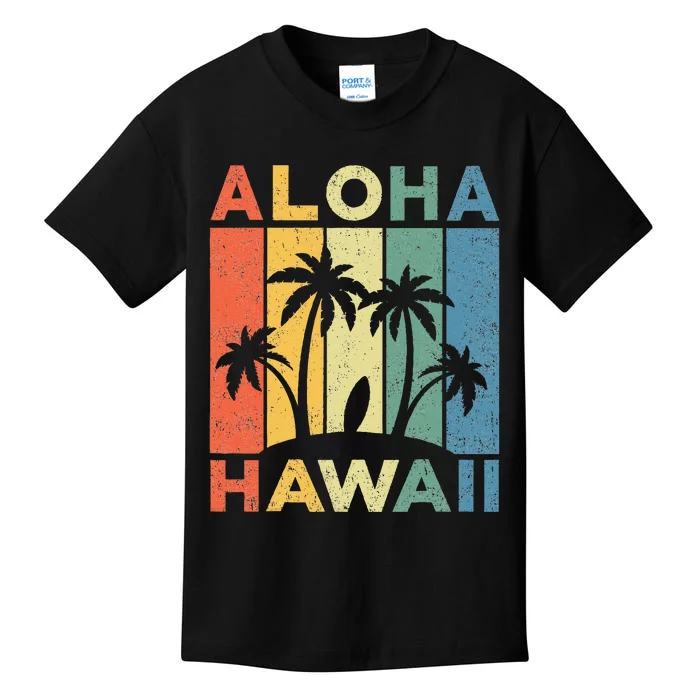 Aloha Hawaii Hawaiian Island Palm Beach Surfboard Surf Kids T-Shirt