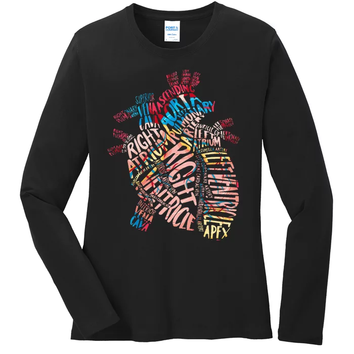 Anatomical Human Heart Cardiology Medical Cardiac Nurse Ladies Long Sleeve Shirt