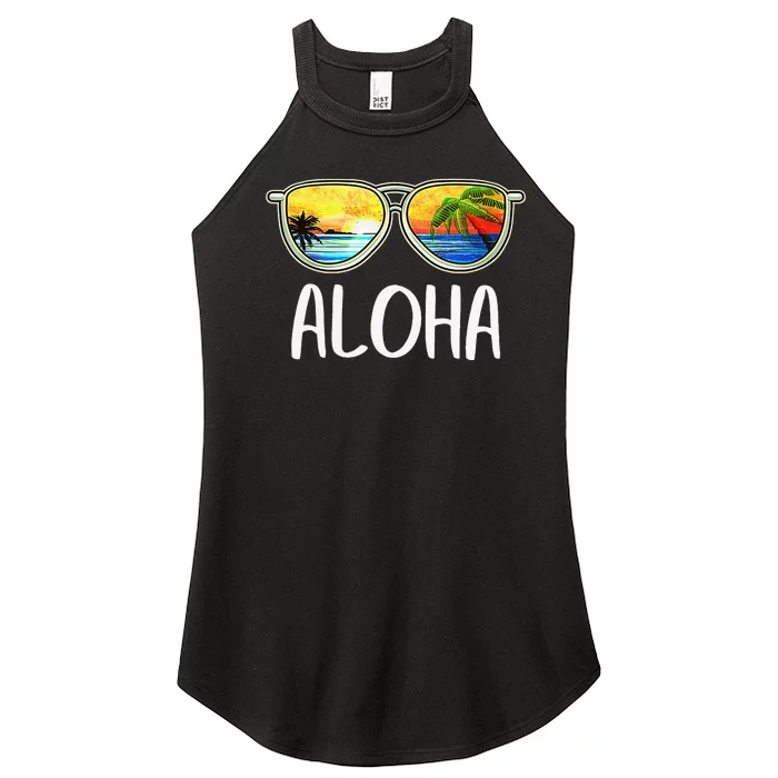 Aloha Hawaii Hawaiian Island Sunglasses Palm Trees Beach Women’s Perfect Tri Rocker Tank