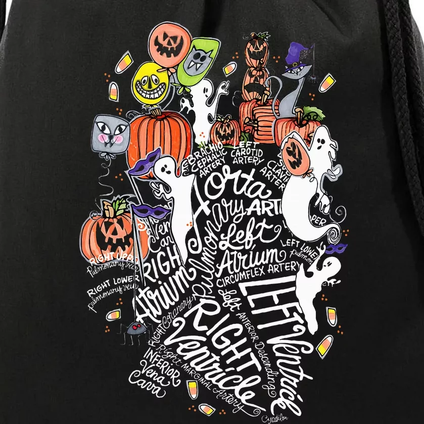 Anatomical Heart Halloween Medical White Word Cloud Line Art Drawstring Bag