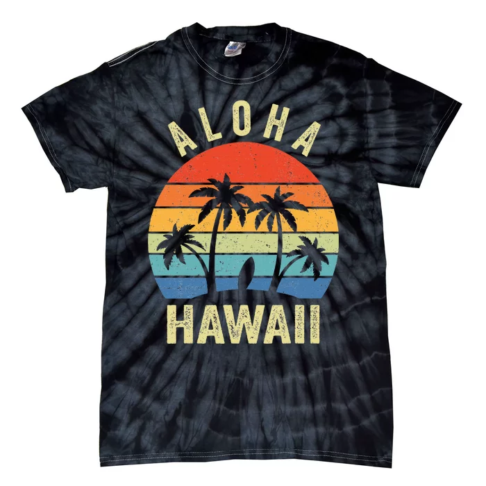 Aloha Hawaii Hawaiian Island Palm Beach Surfboard Surf Tie-Dye T-Shirt