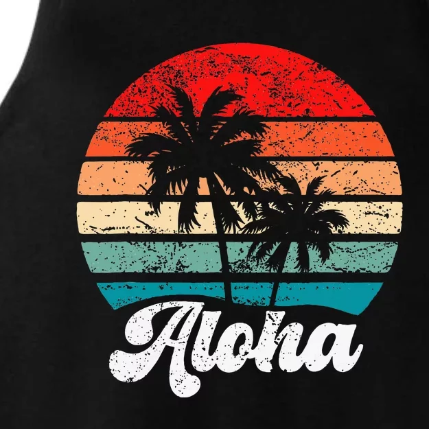 Aloha Hawaii Hawaiian Island Palm Tree Beach Retro 70s 80s Ladies Tri-Blend Wicking Tank