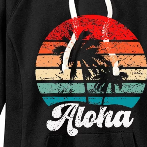 Aloha Hawaii Hawaiian Island Palm Tree Beach Retro 70s 80s Women's Fleece Hoodie