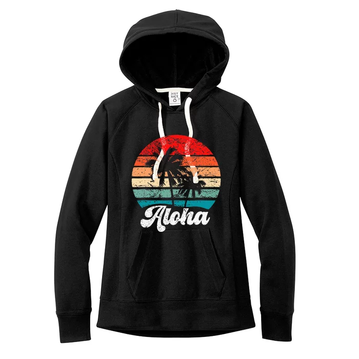 Aloha Hawaii Hawaiian Island Palm Tree Beach Retro 70s 80s Women's Fleece Hoodie