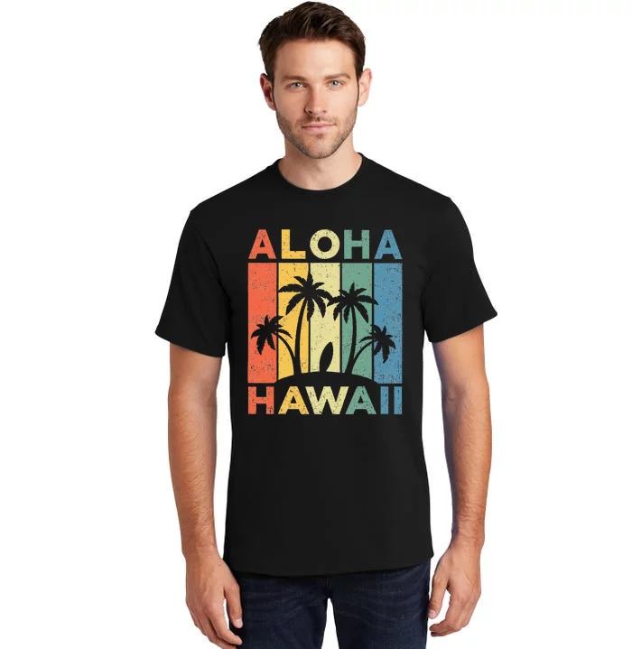 Aloha Hawaii Hawaiian Island Palm Beach Surfboard Surf Tall T-Shirt