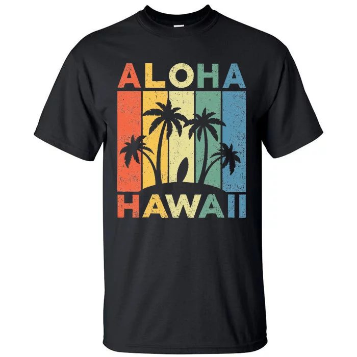 Aloha Hawaii Hawaiian Island Palm Beach Surfboard Surf Tall T-Shirt