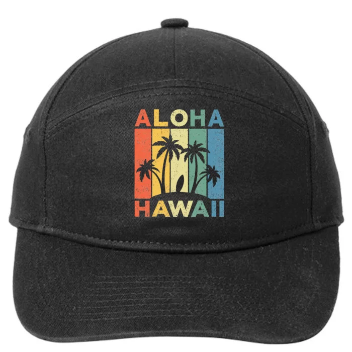 Aloha Hawaii Hawaiian Island Palm Beach Surfboard Surf 7-Panel Snapback Hat