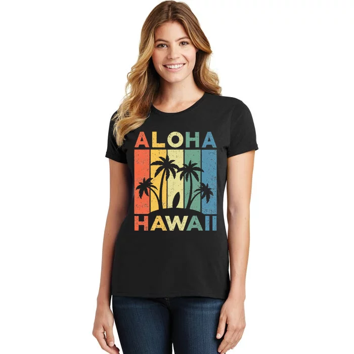 Aloha Hawaii Hawaiian Island Palm Beach Surfboard Surf Women's T-Shirt