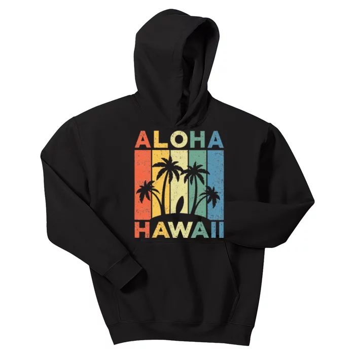 Aloha Hawaii Hawaiian Island Palm Beach Surfboard Surf Kids Hoodie