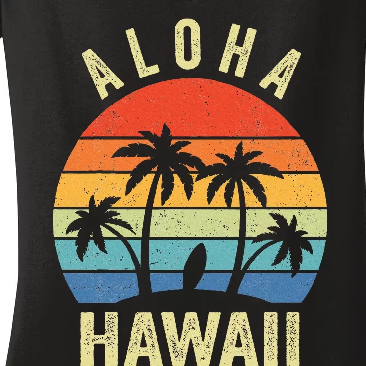 Aloha Hawaii Hawaiian Island Palm Beach Surfboard Surf Women's V-Neck T-Shirt