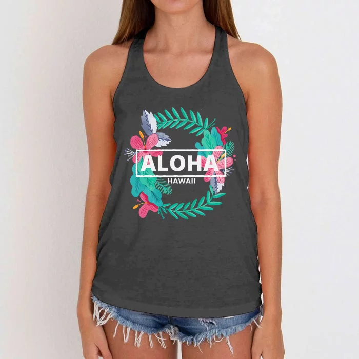 Aloha Hawaii Hibiscus Flowers Women's Knotted Racerback Tank