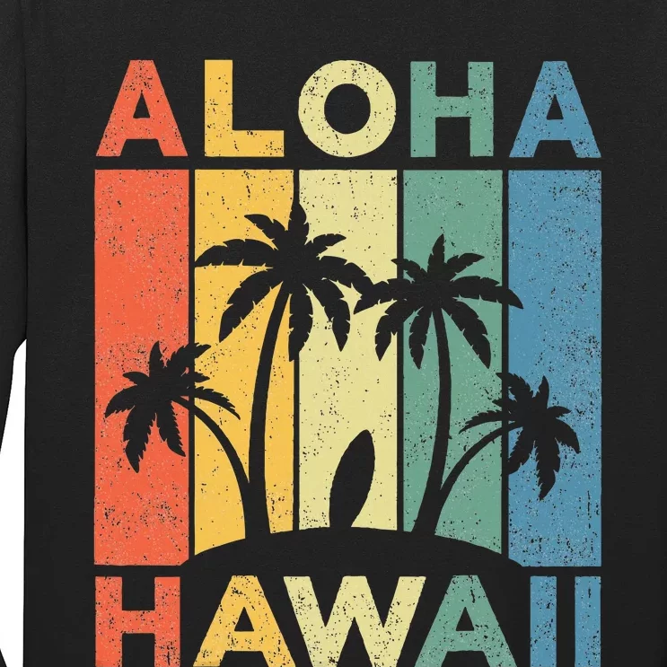 Aloha Hawaii Hawaiian Island Palm Beach Surfboard Surf Long Sleeve Shirt