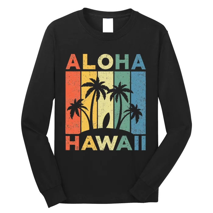 Aloha Hawaii Hawaiian Island Palm Beach Surfboard Surf Long Sleeve Shirt