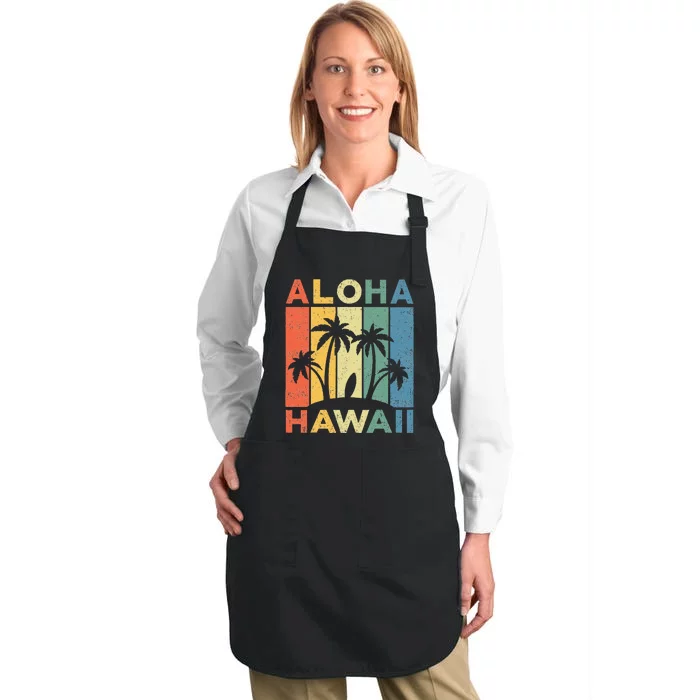 Aloha Hawaii Hawaiian Island Palm Beach Surfboard Surf Full-Length Apron With Pocket