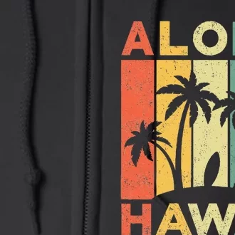 Aloha Hawaii Hawaiian Island Palm Beach Surfboard Surf Full Zip Hoodie