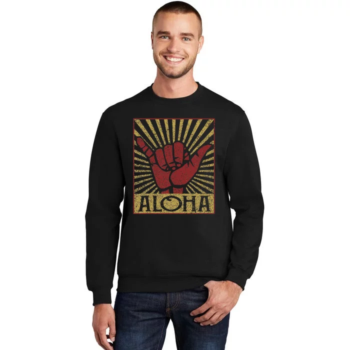 Aloha Hawaiian Hawaii Vintage Distressed Shaka Sign Tall Sweatshirt