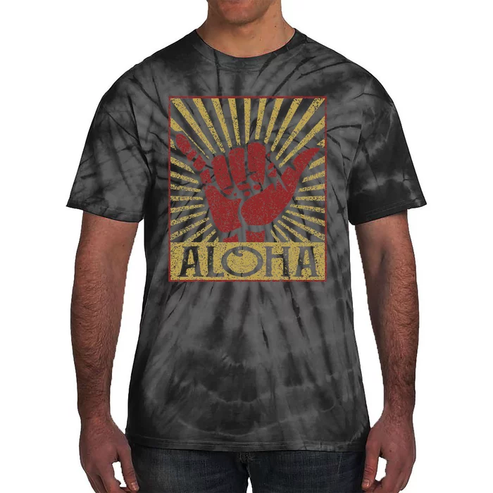 Aloha Hawaiian Hawaii Vintage Distressed Shaka Sign Tie-Dye T-Shirt