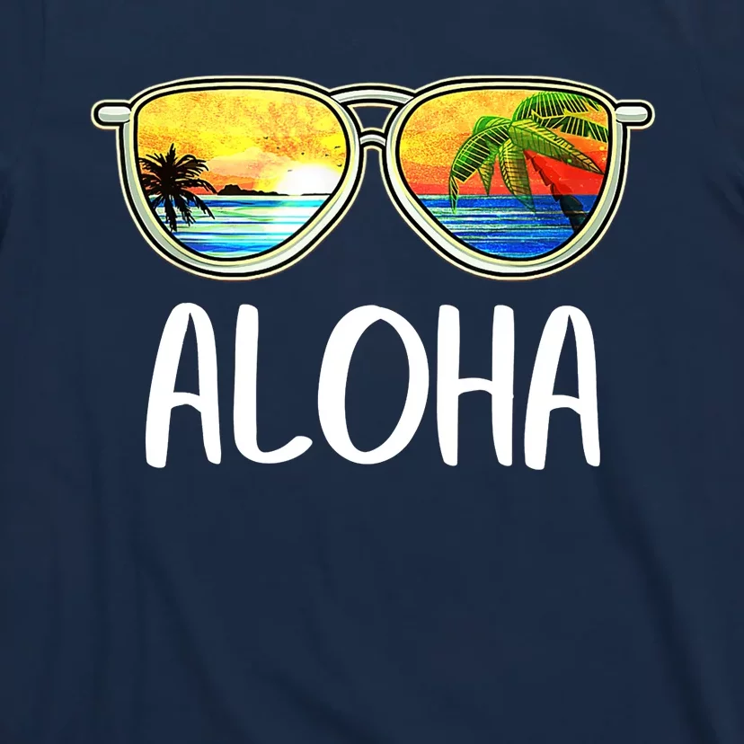 Aloha Hawaii Hawaiian Island Sunglasses Palm Trees Beach T-Shirt