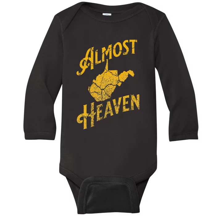 Almost Heaven Home West Virginia Map 304 WV Vintage Baby Long Sleeve Bodysuit