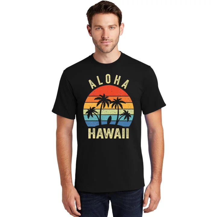 Aloha Hawaii Hawaiian Island Palm Beach Surfboard Surf Tall T-Shirt