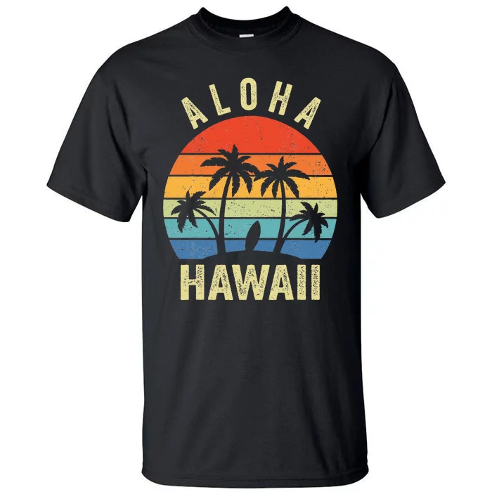 Aloha Hawaii Hawaiian Island Palm Beach Surfboard Surf Tall T-Shirt