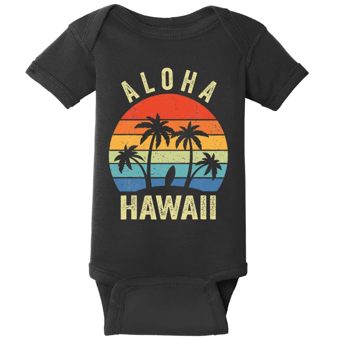 Aloha Hawaii Hawaiian Island Palm Beach Surfboard Surf Baby Bodysuit