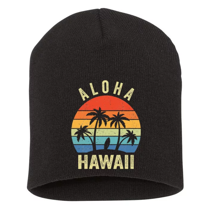 Aloha Hawaii Hawaiian Island Palm Beach Surfboard Surf Short Acrylic Beanie