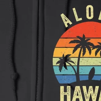 Aloha Hawaii Hawaiian Island Palm Beach Surfboard Surf Full Zip Hoodie