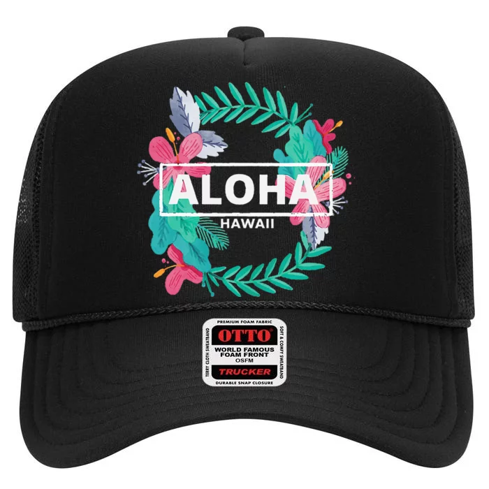 Aloha Hawaii Hibiscus Flowers Aesthetic High Crown Mesh Trucker Hat