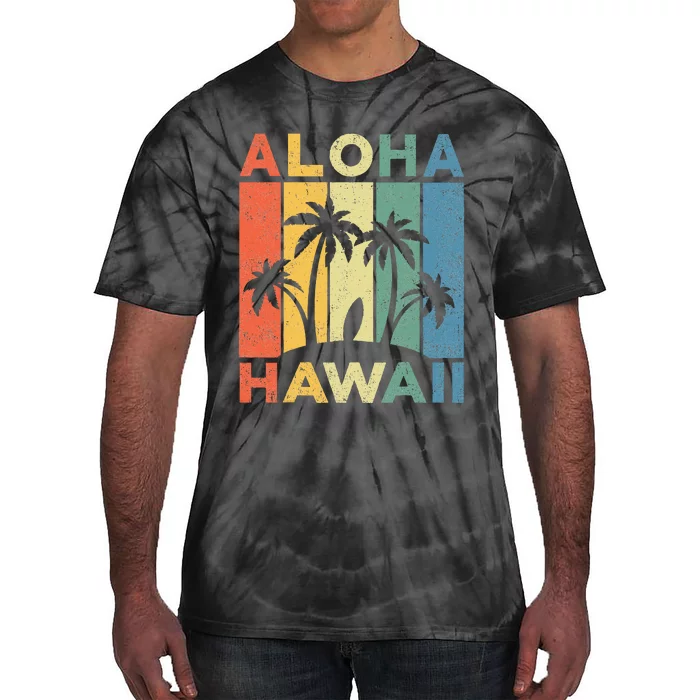 Aloha Hawaii Hawaiian Island Palm Beach Surfboard Surf Tie-Dye T-Shirt