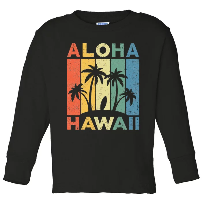 Aloha Hawaii Hawaiian Island Palm Beach Surfboard Surf Toddler Long Sleeve Shirt