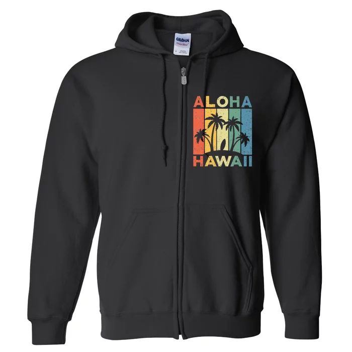 Aloha Hawaii Hawaiian Island Palm Beach Surfboard Surf Full Zip Hoodie