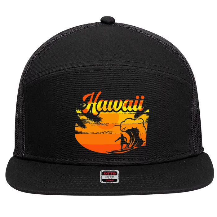 Aloha Hawaii Hawaiian Island Palm Beach Surfboard 7 Panel Mesh Trucker Snapback Hat