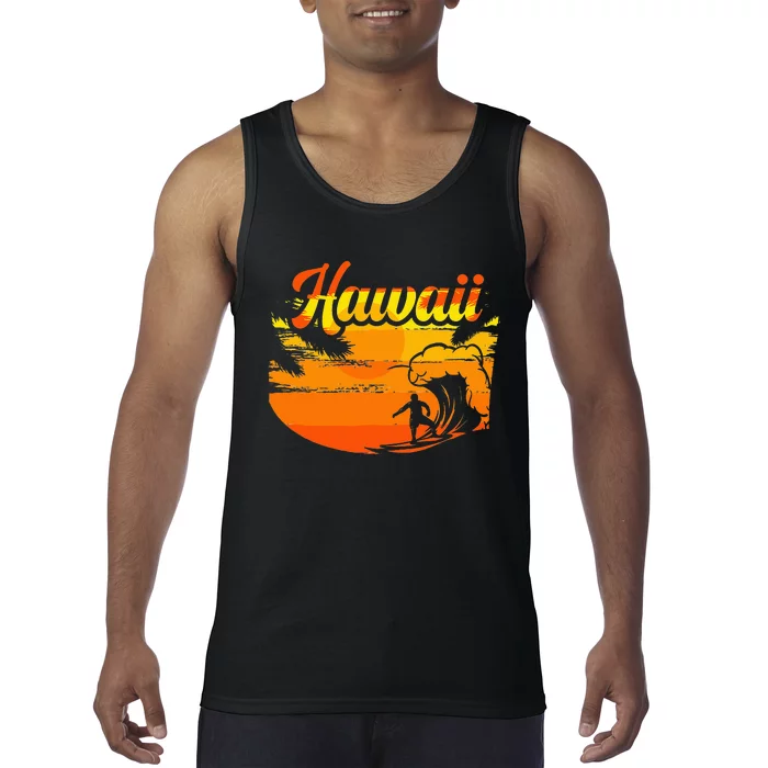 Aloha Hawaii Hawaiian Island Palm Beach Surfboard Tank Top