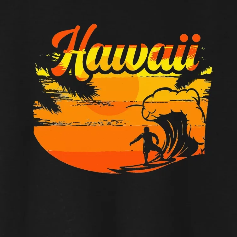 Aloha Hawaii Hawaiian Island Palm Beach Surfboard Women's Crop Top Tee