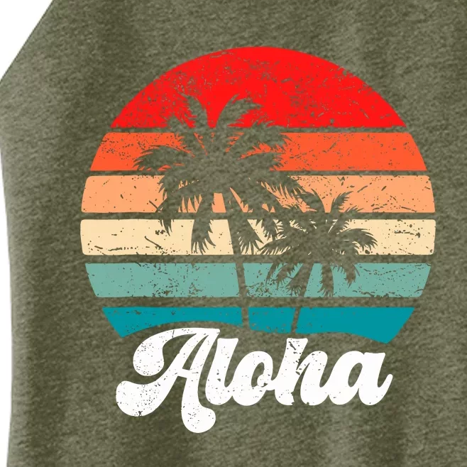 Aloha Hawaii Hawaiian Island Palm Tree Beach Retro 70s 80s Women’s Perfect Tri Rocker Tank