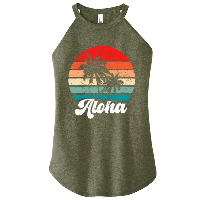 Aloha Hawaii Hawaiian Island Palm Tree Beach Retro 70s 80s Women’s Perfect Tri Rocker Tank