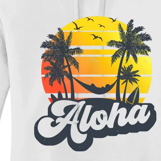 Aloha Hawaii Hawaiian Island Palm Trees Beach Vacation Women's Pullover Hoodie