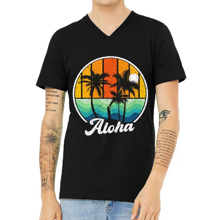 Aloha Hawaii Hawaiian Island Surf V-Neck T-Shirt