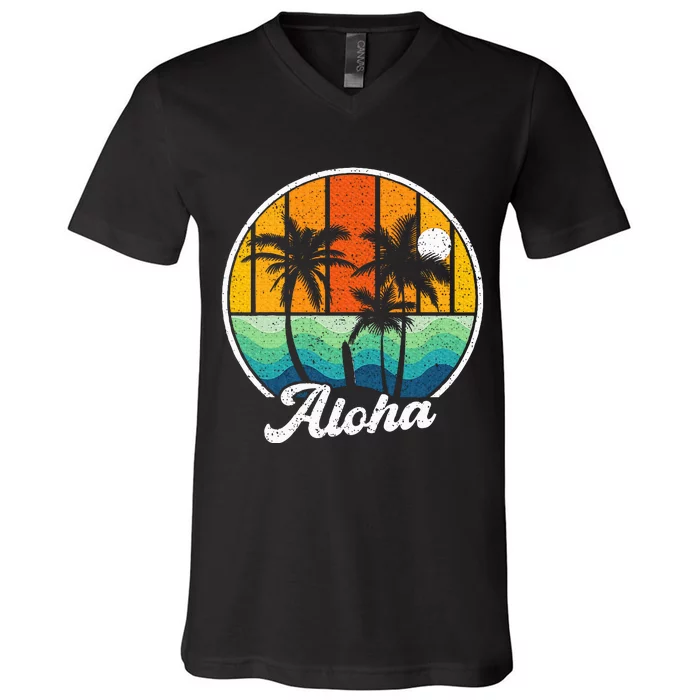 Aloha Hawaii Hawaiian Island Surf V-Neck T-Shirt