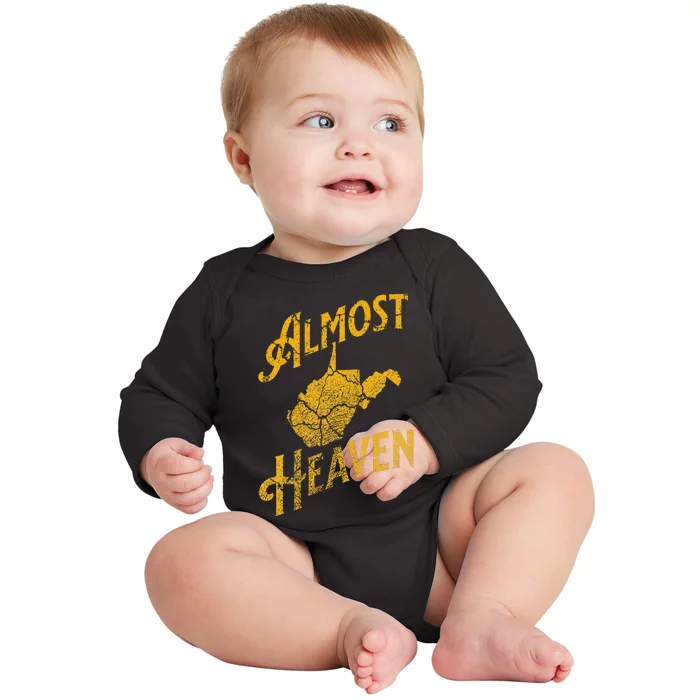 Almost Heaven Home West Virginia Map 304 Wv Baby Long Sleeve Bodysuit