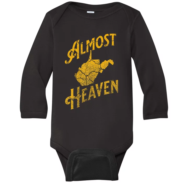 Almost Heaven Home West Virginia Map 304 Wv Baby Long Sleeve Bodysuit