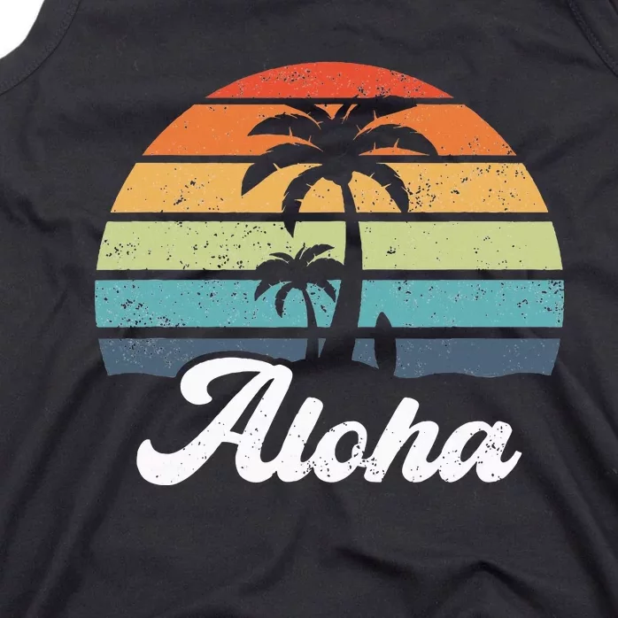 Aloha Hawaii Hawaiian Island Palm Beach Surfboard Surf Tank Top