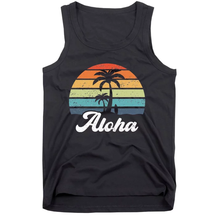 Aloha Hawaii Hawaiian Island Palm Beach Surfboard Surf Tank Top