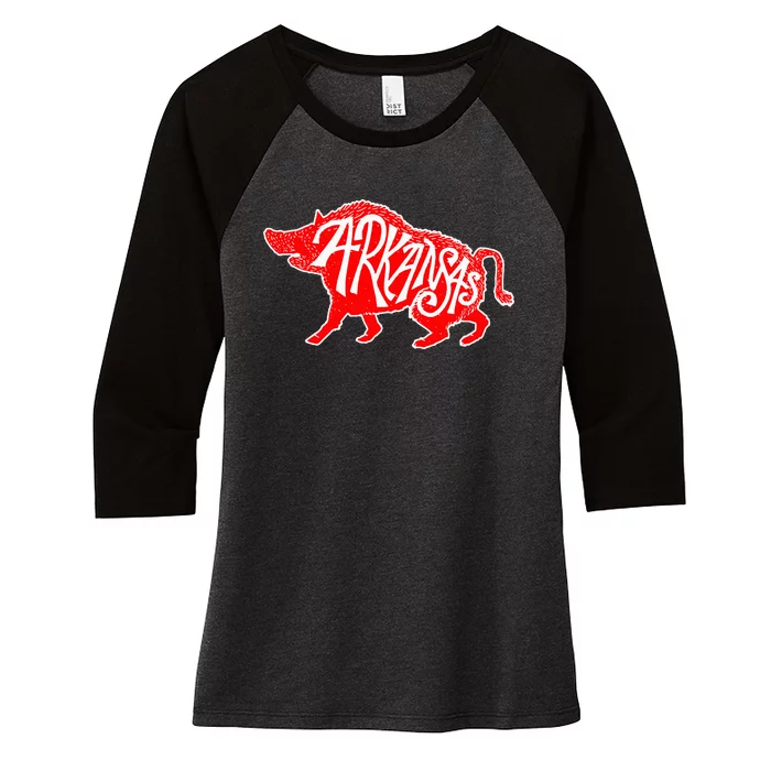 Arkansas Hog Hunting Animal Wild Boar Vintage Women's Tri-Blend 3/4-Sleeve Raglan Shirt