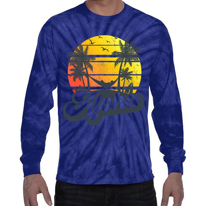 Aloha Hawaii Hawaiian Island Palm Trees Beach Vacation Tie-Dye Long Sleeve Shirt