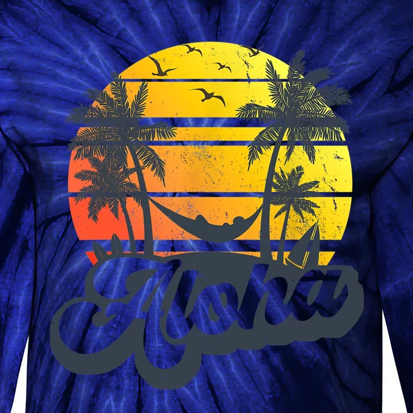 Aloha Hawaii Hawaiian Island Palm Trees Beach Vacation Tie-Dye Long Sleeve Shirt