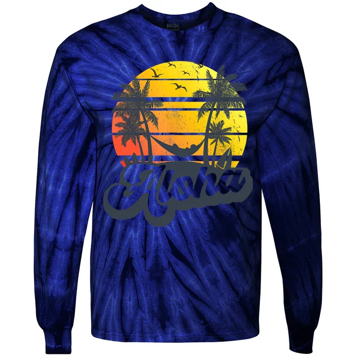 Aloha Hawaii Hawaiian Island Palm Trees Beach Vacation Tie-Dye Long Sleeve Shirt